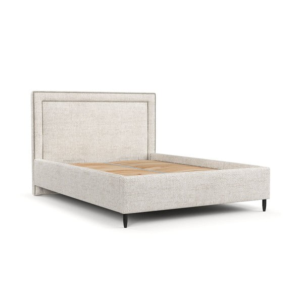 Dvigulė lova kreminės spalvos audiniu dengta su sandėliavimo vieta su lovos grotelėmis 180x200 cm Baleine – Maison de Rêve