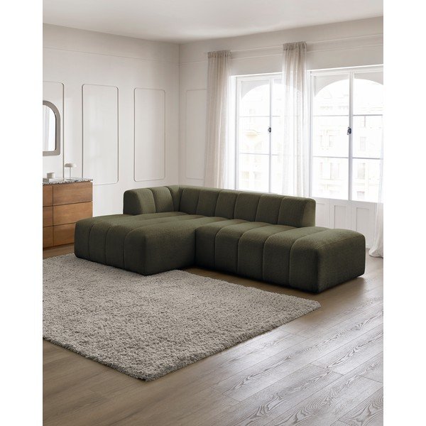 Žalios spalvos iš boucle kampinė sofa (su kairiuoju kampu/su gultu) Annecy – Bobochic Paris-image-1