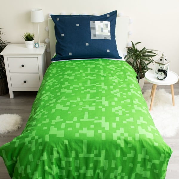 Žalios spalvos/mėlynos spalvos iš medvilnės viengulė vaikiška patalynė 140x200 cm Minecraft "Sssleep Tight" – Jerry Fabrics-image-2
