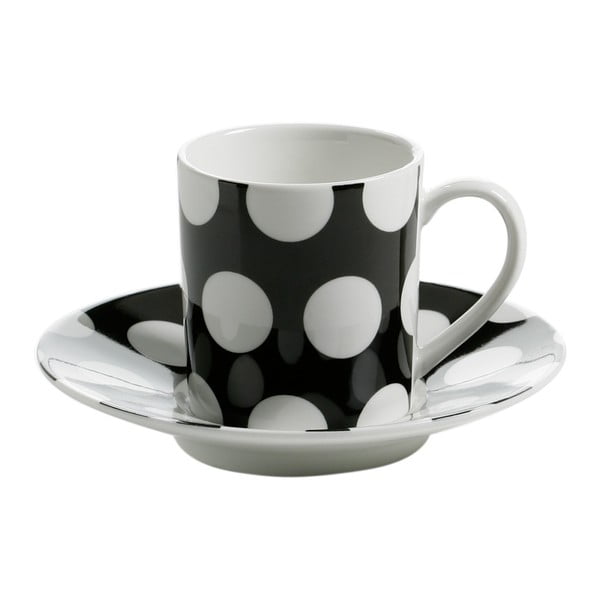 4 juodų porcelianinių puodelių ir lėkščių rinkinys "Maxwell & Williams Polka Dot", 100 ml