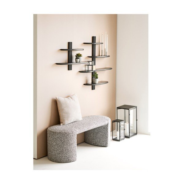 Juodos spalvos iš ąžuolo masyvo kelių aukštų sieninė lentyna 80 cm Aliano – House Nordic-image-2