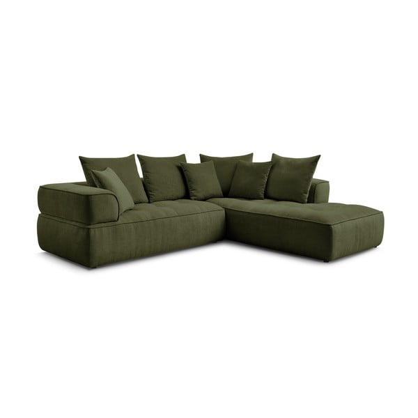 Žalios spalvos iš šenilinio audinio kampinė sofa (su dešiniuoju kampu/„L“ formos) Whesley – Bobochic Paris-image-3