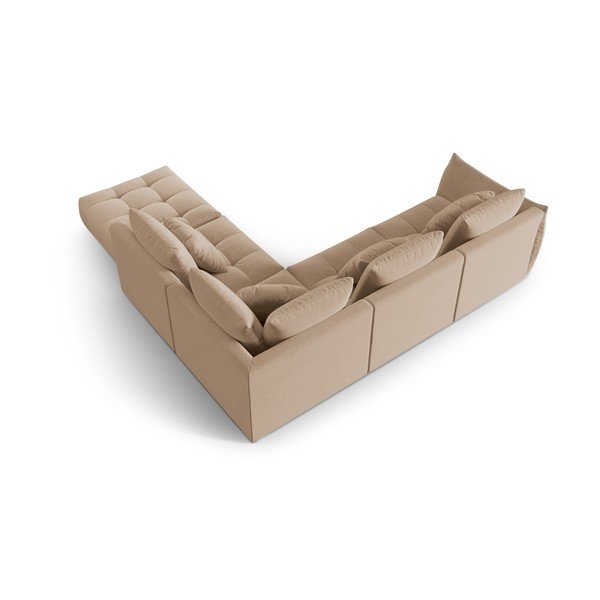 Smėlio spalvos iš velveto kampinė sofa (su dešiniuoju kampu/„L“ formos) Bloom – Micadoni -image-3