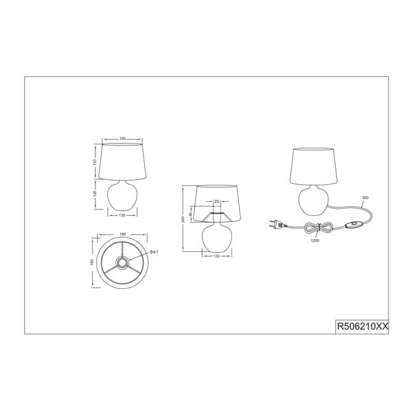 Juodos keramikos ir audinio stalinis šviestuvas Reality Luxor, aukštis 26 cm-image-2