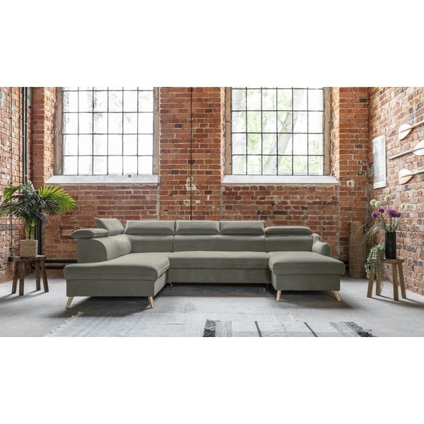 Sulankstoma kampinė sofa iš velveto šviesiai pilkos spalvos (su kairiuoju kampu/„U“ formos) Sweet Harmony – Miuform-image-1