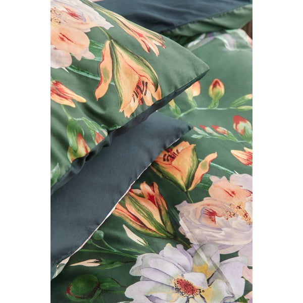 Tamsiai žalios spalvos dvivietė patalynė iš medvilnės satino Bonami Selection Floret, 160 x 220 cm-image-4