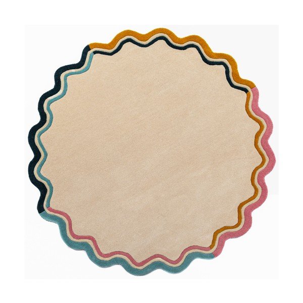 Rankų darbo natūralios spalvos iš vilnos apvalios formos kilimas ø 180 cm Leo Scallop – Flair Rugs