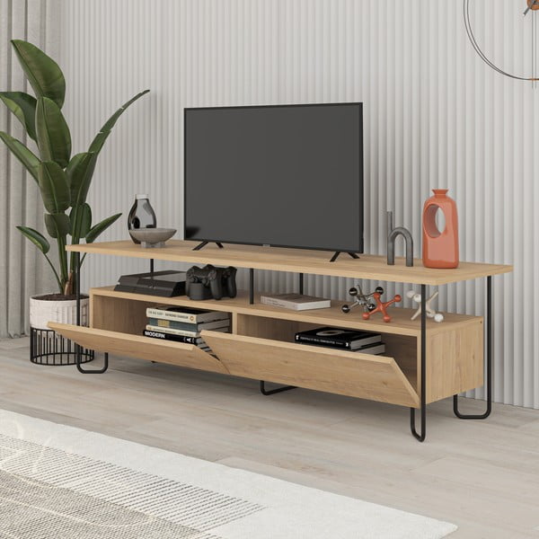 TV spintelė natūralios spalvos iš ąžuolo 150x45 cm Dilly – Marckeric-image-2