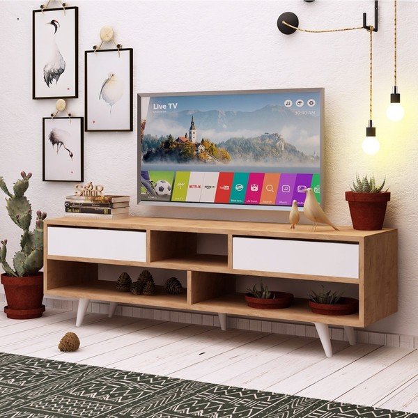 Baltas TV staliukas su ąžuolo detalėmis "Garetto Glasgow-image-3