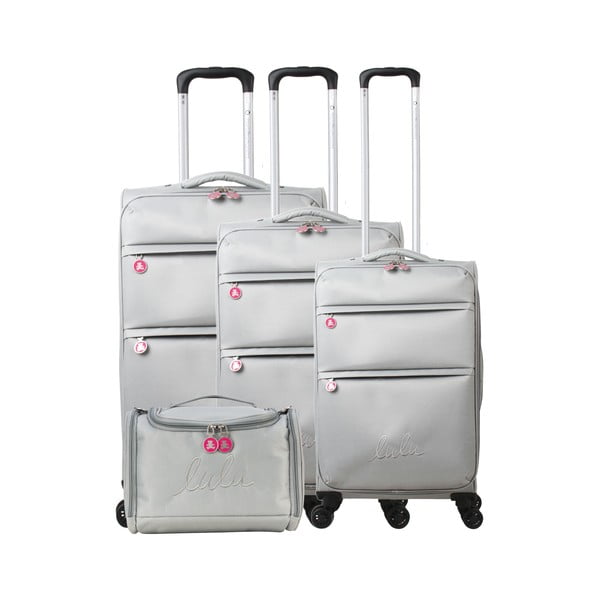 3 pilkos spalvos bagažo ant 4 ratukų ir kosmetinės rinkinys Lulucastagnette Bella