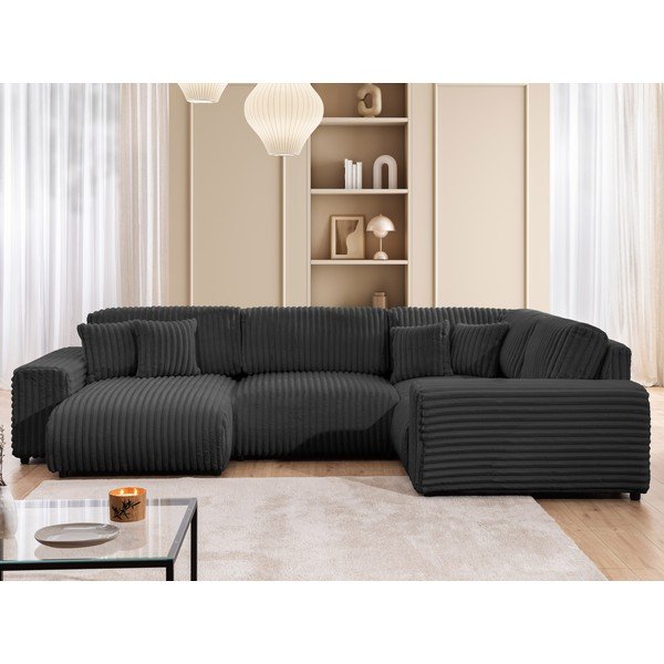 Tamsiai pilkos spalvos kampinė sofa iš kordinio velveto (su dešiniuoju kampu/„U“ formos) Justin – Ropez-image-1