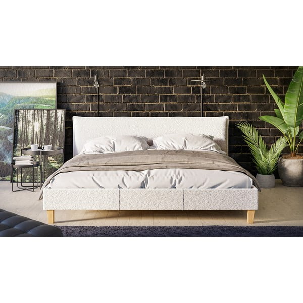 Kreminės spalvos minkšta dvigulė lova su grotelėmis 180x200 cm Tina - Ropez-image-1