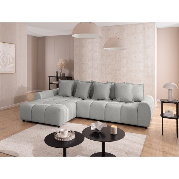Šviesiai pilkos spalvos kampinė sofa (su kairiuoju kampu/su gultu) Albane  – Ropez-image-1