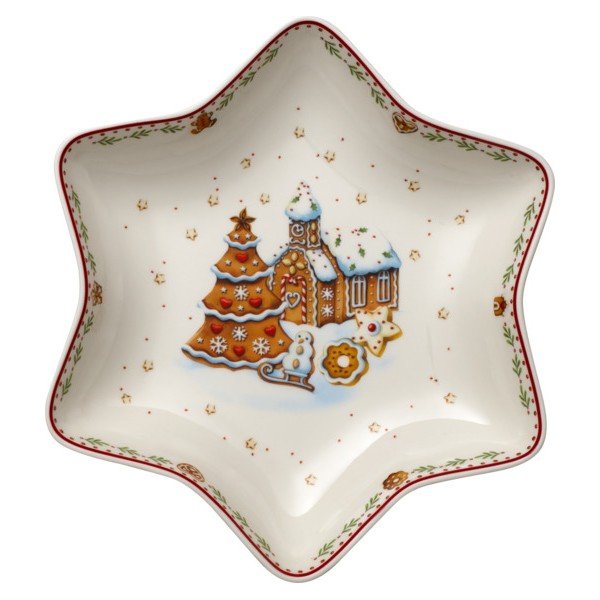 Raudonai baltas porcelianinis dubuo su kalėdinės žvaigždės motyvu Villeroy & Boch Gingerbread Village, 24,5 x 24,5 cm-image-3