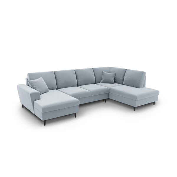 Šviesiai mėlynos spalvos iš velveto sulankstoma/su sandėliavimo vieta kampinė sofa (su dešiniuoju kampu/„U“ formos) Kyoto – Cosmopolitan Design-image-2
