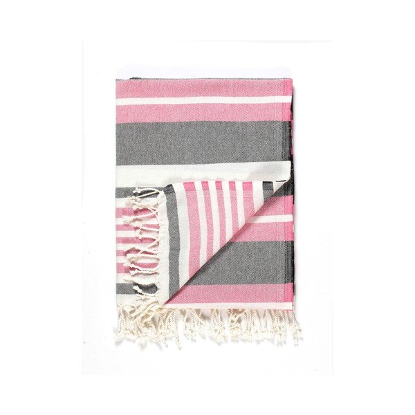 Rausvai pilkas medvilninis vonios rankšluostis "Kate Louise Cotton Collection Line Pink Grey", 100 x 180 cm-image-3