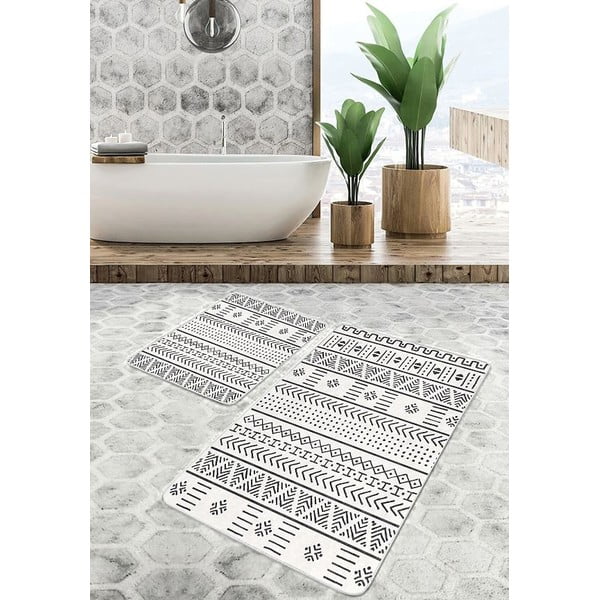 Vonios kilimėliai juodos ir baltos spalvos 2 vnt. 60x100 cm – Mila Home-image-1