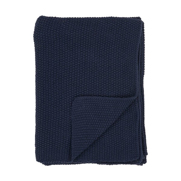 Tamsiai mėlynos spalvos iš perdirbtos medvilnės antklodė ir pledas 130x170 cm Santos – House Nordic