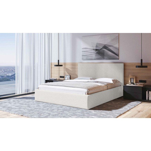 Smėlio spalvos dvigulė lova audiniu dengta su sandėliavimo vieta su lovos grotelėmis 180x200 cm Bufo – MESONICA-image-1