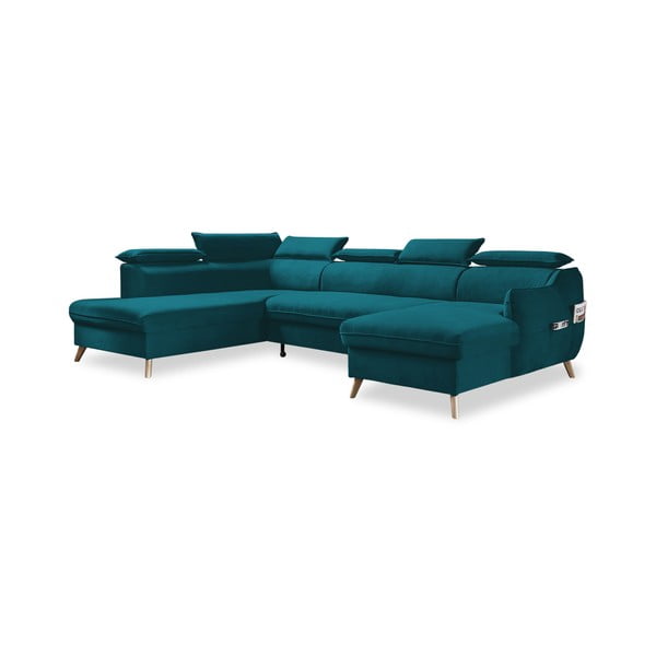 Sulankstoma kampinė sofa iš velveto turkio spalvos (su kairiuoju kampu/„U“ formos) Sweet Harmony – Miuform