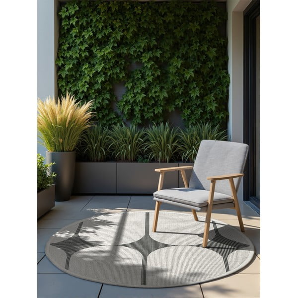 Juodos ir baltos spalvos apvalios formos lauko ir vidaus kilimas ø 160 cm Duet Bowen – NORTHRUGS-image-1