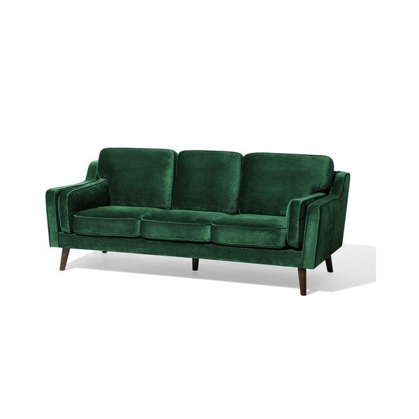 Smaragdo žalios spalvos trijų vietų aksominės išvaizdos sofa "Monobeli Steven-image-2