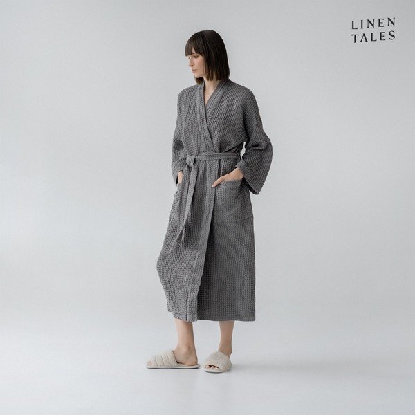 Tamsiai pilkas chalatas L/XL dydžio Honeycomb - Linen Tales-image-1