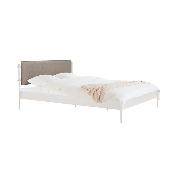 Baltos spalvos iš plieno dvigulė lova audiniu dengta su lovos grotelėmis 200x200 cm Eton Basic – noo.ma