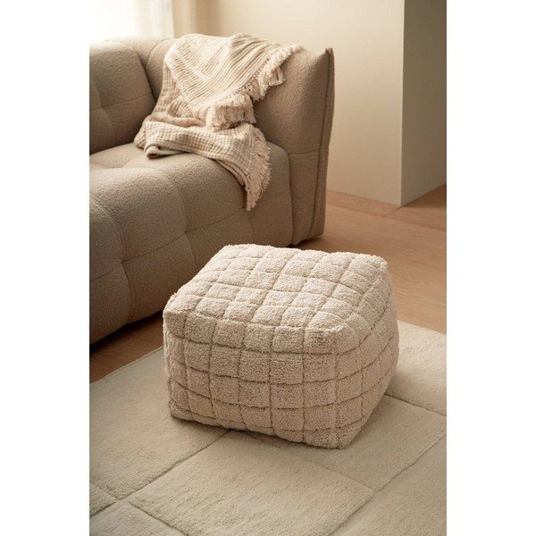 Kreminės spalvos pufas Check – Ellos Home-image-1