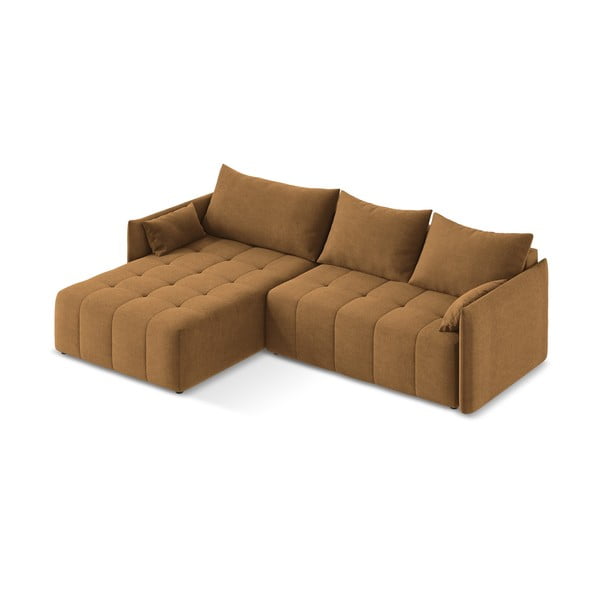 Terakotos spalvos sulankstoma/su sandėliavimo vieta kampinė sofa (su kairiuoju kampu/su gultu) Moku – Makamii-image-3