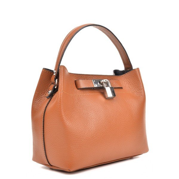 Cognac Brown Leather Isabella Rhea Lock Cognac rankinė-image-1