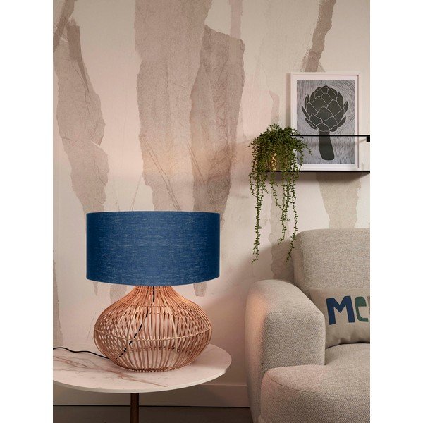Stalinis šviestuvas tamsiai mėlynos spalvos/natūralios spalvos (aukštis 60 cm) su tekstiliniu gaubtu Kalahari – Good&Mojo-image-2