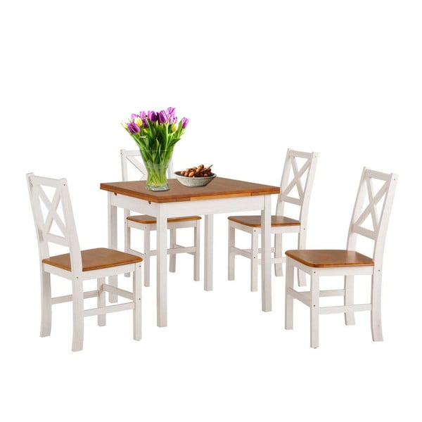 "Støraa Marlon" baltas valgomojo stalas ir 4 kėdės iš medžio masyvo