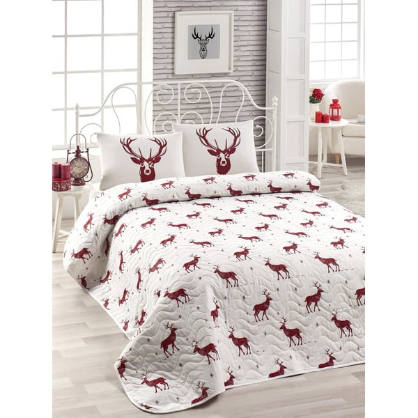 EnLora Home Geyik Claret Red dygsniuotas lovos užvalkalas ir 2 medvilniniai užvalkalai dvigulei lovai, 240 x 220 cm