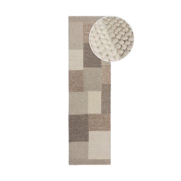 Rankų darbo iš vilnos mišinio kilimas smėlio spalvos 60x230 cm Minerals Patchwork – Flair Rugs