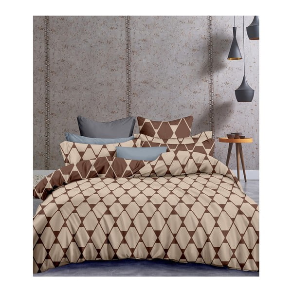Smėlio-rudos spalvos dvipusis mikropluošto viengulės lovos užvalkalas DecoKing Hypnosis Rhombuses, 200 x 135 cm