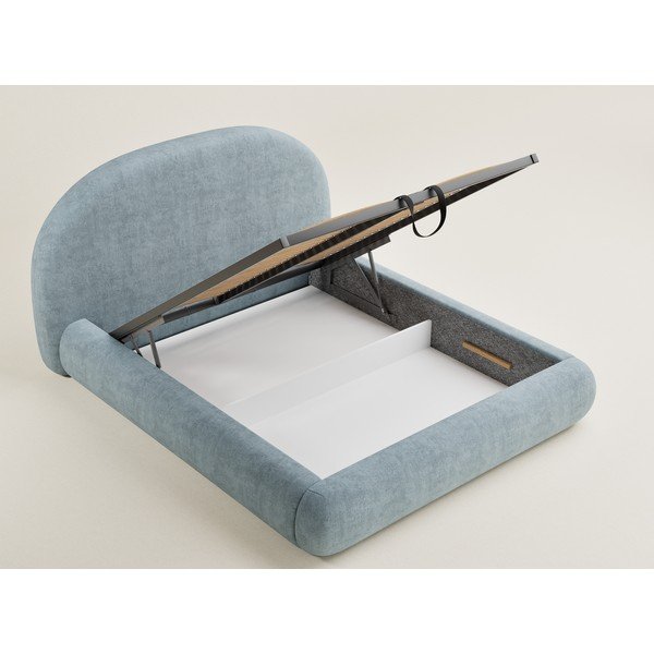 Šviesiai mėlynos spalvos dvigulė lova audiniu dengta su sandėliavimo vieta su lovos grotelėmis 180x200 cm Maumere – Maison de Rêve-image-2