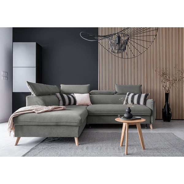 Sulankstoma kampinė sofa iš velveto šviesiai pilkos spalvos (su kairiuoju kampu) Sweet Harmony – Miuform-image-1