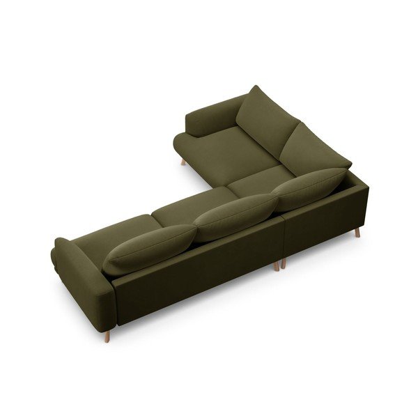 Žalios spalvos kampinė sofa iš velveto (su kairiuoju kampu/„L“ formos) Naomi – Micadoni -image-3