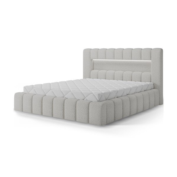 Kreminės spalvos dvigulė lova audiniu dengta su sandėliavimo vieta su lovos grotelėmis 140x200 cm Lamica – ELTAP