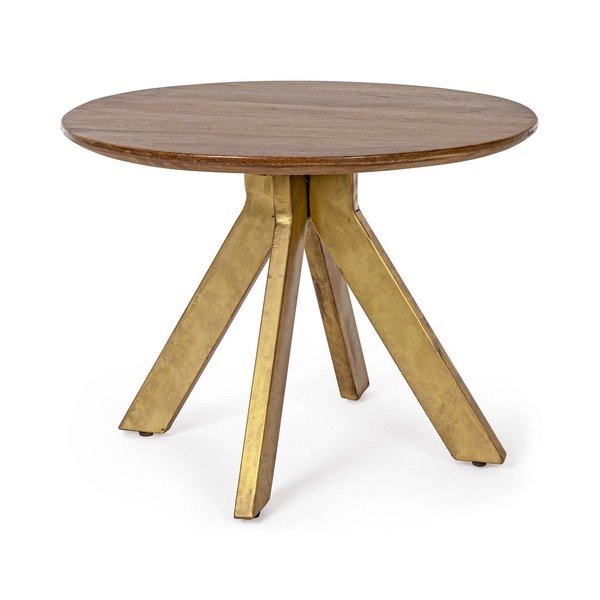 Auksinės spalvos/tamsios natūralios spalvos iš mango masyvo apvalios formos kavos staliukas ø 60 cm Sherman – Bizzotto