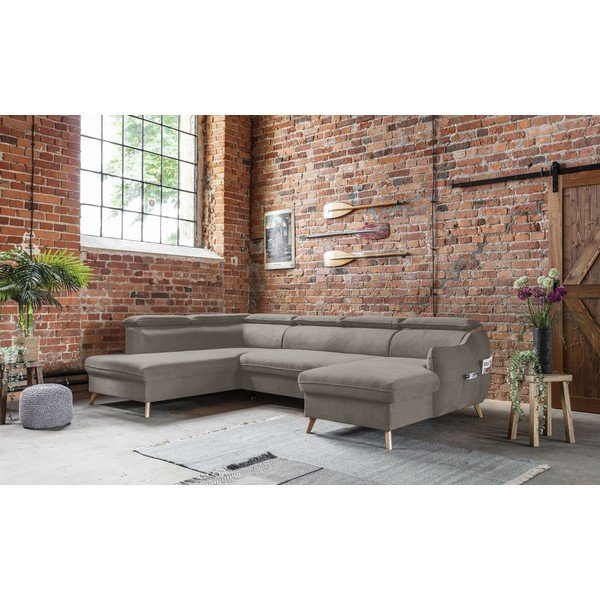Sulankstoma kampinė sofa iš velveto šviesiai rudos spalvos (su kairiuoju kampu/„U“ formos) Sweet Harmony – Miuform-image-1