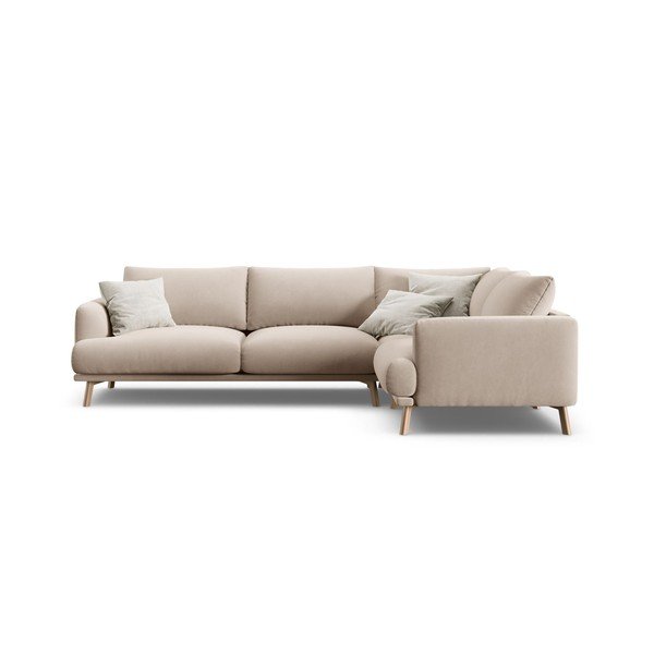 Smėlio spalvos kampinė sofa iš velveto (su dešiniuoju kampu/„L“ formos) Naomi – Micadoni 