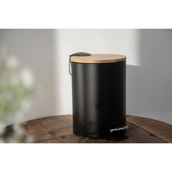 Juoda šiukšliadėžė su bambukiniu dangteliu Wenko Tortona, 3 l-image-4