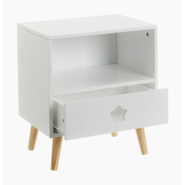 Vaikiškas naktinis staliukas baltos spalvos su lentynomis – Casa Selección-image-1