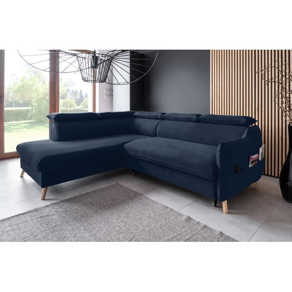 Sulankstoma kampinė sofa iš velveto tamsiai mėlynos spalvos (su kairiuoju kampu) Sweet Harmony – Miuform-image-3