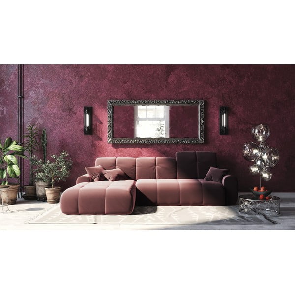 Tamsiai rožinė aksominė kampinė sofa-lova Devichy Tous, kairysis kampas-image-4