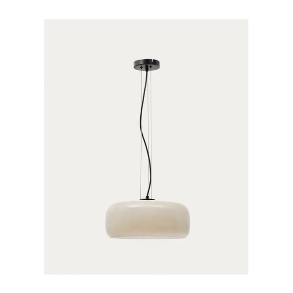 Pilkai smėlinės spalvos kabantis šviestuvas LED ø 38 cm su stiklo gaubtu Reig – Kave Home-image-3