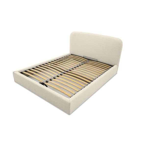Kreminės spalvos dvigulė lova audiniu dengta su sandėliavimo vieta su lovos grotelėmis 140x190 cm Sea – Scandic-image-4
