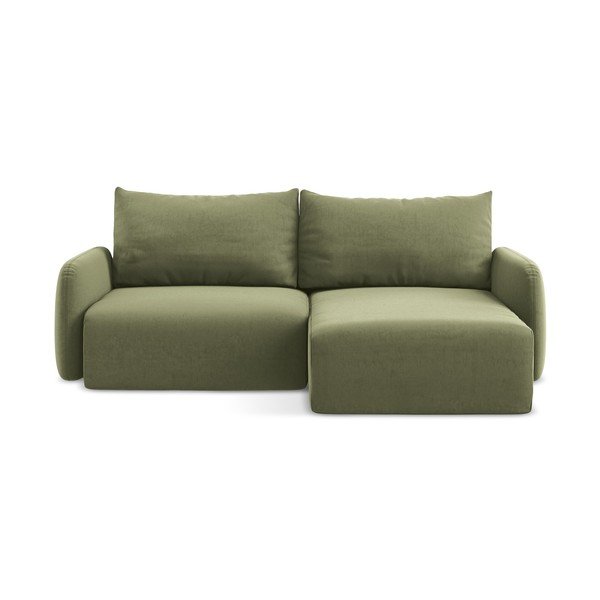 Žalios spalvos sulankstoma/su sandėliavimo vieta kampinė sofa iš velveto (su dešiniuoju kampu/su gultu) Kalena – Makamii